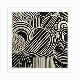 Mid Century Inspired Linocut Abstract Black And White art, 137 Art Print