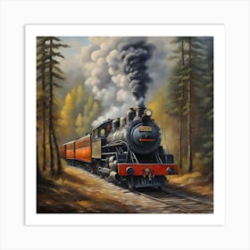 Steam Locomotive In The Forest Art Print
