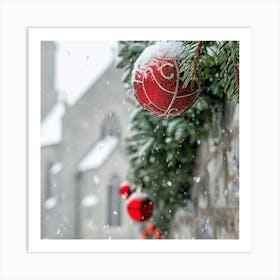 Christmas Decorations In The Snow Art Print