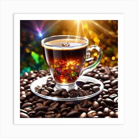 Coffee Cup On Coffee Beans Art Print