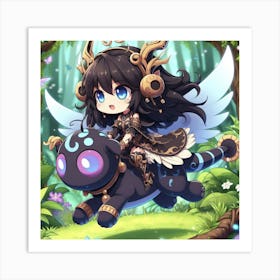 Anime Girl Riding A Dragon Art Print