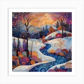 Colourful Winter Landscape Painting Art Print