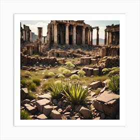 Flowers In Old Crashed City Art Print