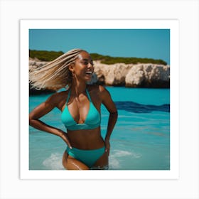 Woman In A Turquoise Bikini Art Print