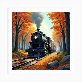 Rustic Locomotive Traveling Through A Vibrant Autumn Forest 1 Art Print