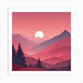 Misty mountains background in red tone 36 Art Print