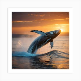 Humpback Whale Jumping Out Of The Water 4 Art Print