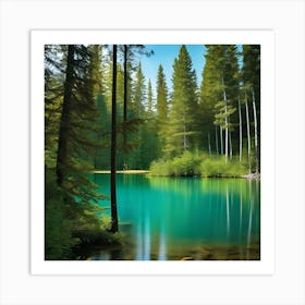 Blue Lake In The Forest 9 Art Print