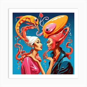 Octopus Lovers 1 Art Print