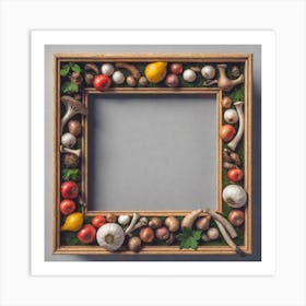 Wooden Frame With Mushrooms And Vegetables Art Print