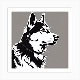 Husky Dog, Black and white illustration, Dog drawing, Dog art, Animal illustration, Pet portrait, Realistic dog art Art Print