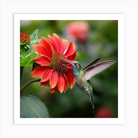 Hummingbird In A Blooming Garden 1 Art Print