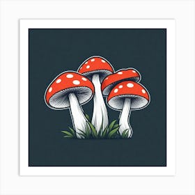 Three Mushrooms On Grass Art Print