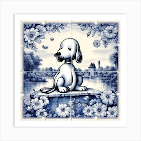 Snoopy Dog Delft Tile Illustration 2 Art Print
