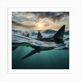 Shark At Sunset Art Print