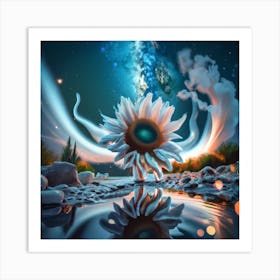 Foreground Mythical 3d Electric Blue Water Fall (3) Art Print