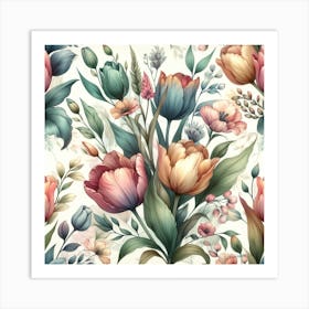 Watercolor Floral Seamless Pattern Art Print