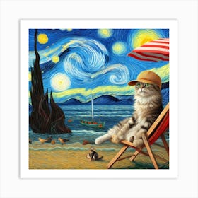 Starry Night Cat Hat Art Print