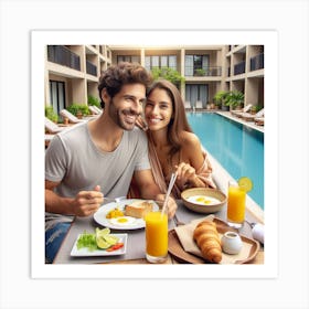 Couple Having Breakfast At Hotel Art Print