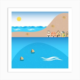 Coast Beach Sea Water Mountains Art Print