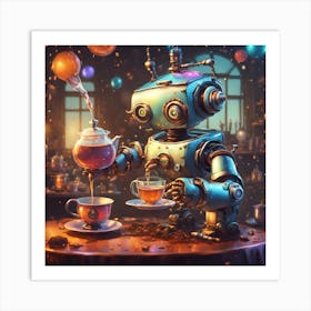 Robot Drinking Tea Art Print