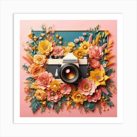 Vintage Camera With Flowers Art Print