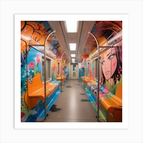 Subway Train With Graffiti Art Print