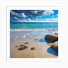 Blue Sea, White Surf and Sandy Beach Art Print