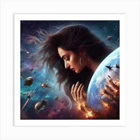 Woman Holding A Planet Art Print