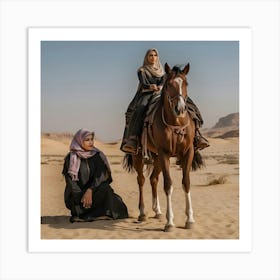 Woman And A Horse In The Desert Art Print