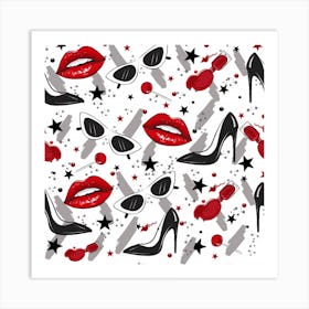 Red Lips Black Heels Pattern Art Print