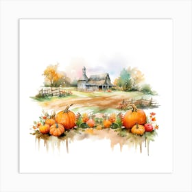 Farmhouse And Pumpkin Patch 6 Art Print
