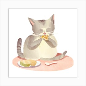 Cat Eating Pizza 1 Art Print