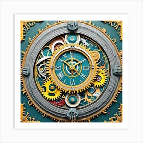 Timepiece Steampunk Cubism Style Art Print