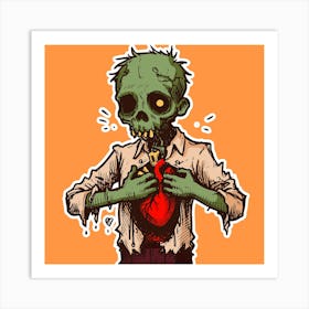 Zombie Holding Heart Art Print