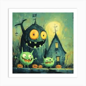 Halloween monsters green Art Print