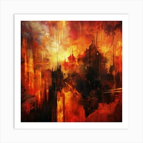 An Abstract Watercolor Landscape With Crimson, Orange, And Yellow Tones Art Print