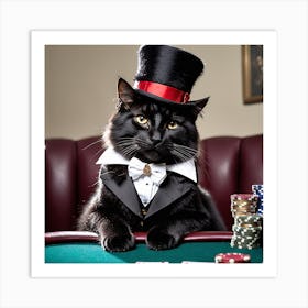 Cat Top Hat Poker Art Print