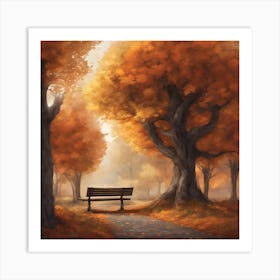 Autumn Park Bench Art Print