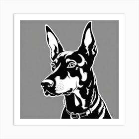 Doberman Pinscher, Black and white illustration, Dog drawing, Dog art, Animal illustration, Pet portrait, Realistic dog art  Art Print