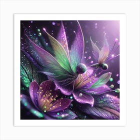 Purple Flowers With Butterflies Art Print