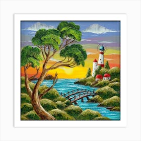 Highly detailed digital painting with sunset landscape design 6 Art Print