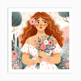 Girl With Flowers 1 Art Print