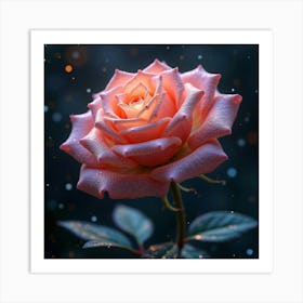 A Whimsical Rose With Petals Of Cascading, Fractal Patterns Blooming In A Celestial Garden Art Print