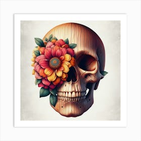 A wooden skull 1 Art Print