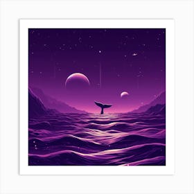 Purple sea and a whale Art Print