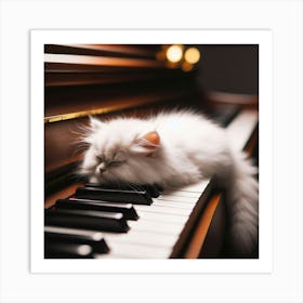 Cat Sleeping On Piano 2 Art Print