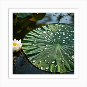 Macro Photography Of A Green Lily Pad In A Marshy Duck Pond Intricate Leaf Patterns Glistening With Art Print