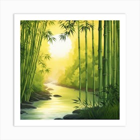 A Stream In A Bamboo Forest At Sun Rise Square Composition 371 Art Print