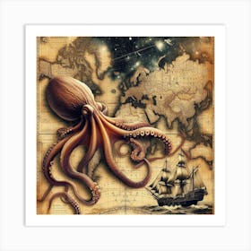 Octopus On The Map 1 Art Print